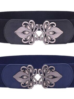 Black and Blue Stretch Buckle Belts